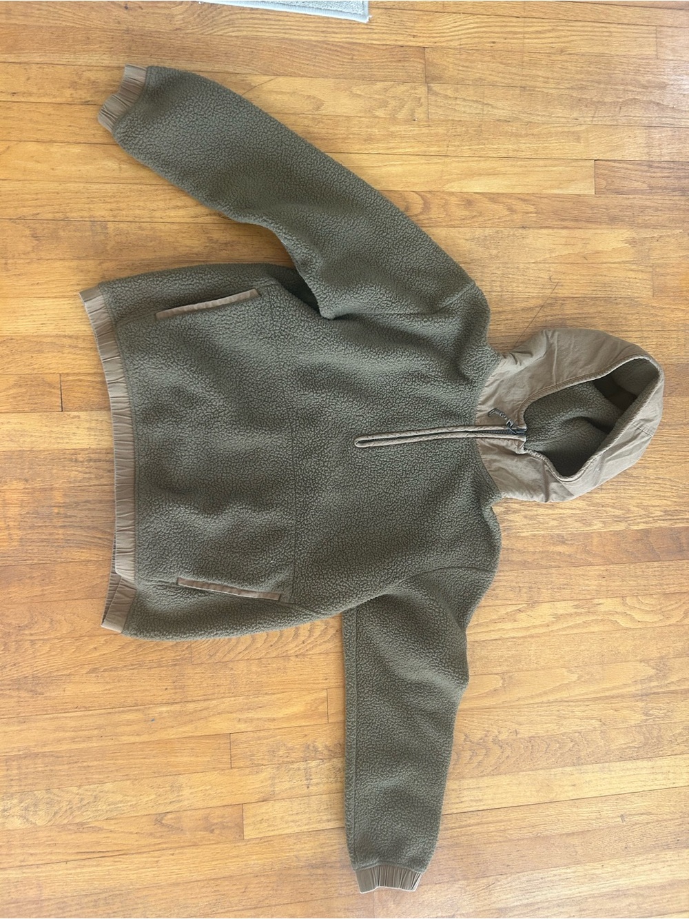 Olive Green Hooded Sherpa Puffer Pullover